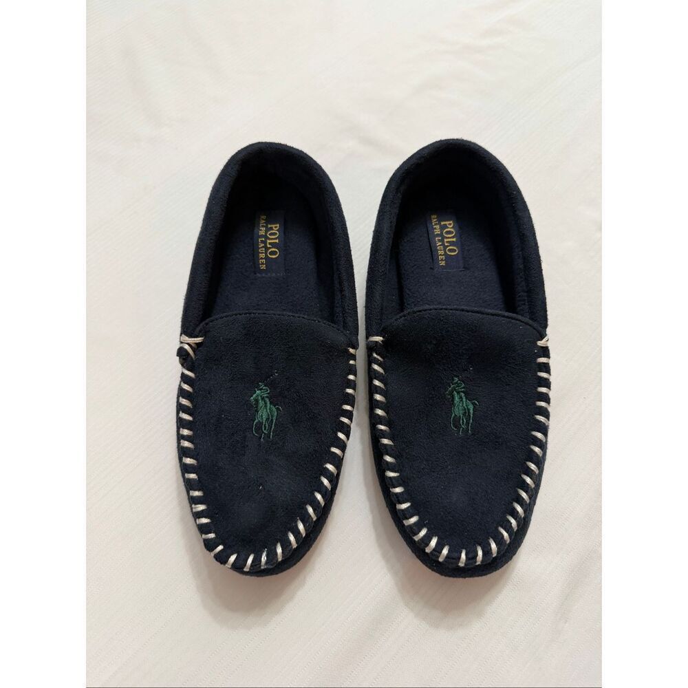 Polo Ralph Lauren Men's Faux Suede Moccasin Slippers Navy Size 7 D New
